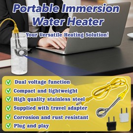 2-Pack Portable Immersion Heater Kit - 120V-300W,240V-600W, Instant Water Heater for Cups/Mugs, Ideal for Camping, Travel, Coffee/Tea/Soup, Electric Reheater