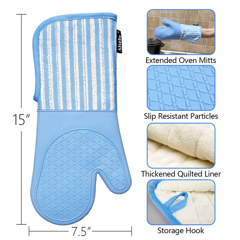 Alselo Silicone Oven Mitts Heat Resistant 932℉ with Waterproof &