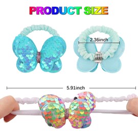 14pcs Butterfly Hair Ties For Girls Colorful Elastic Rubber Bands Hair Scrunchies Rainbow Sequin Butterfly Ponytail Holders Hair Accessories Cute Hair Accessories for Toddler Girls Kids Children