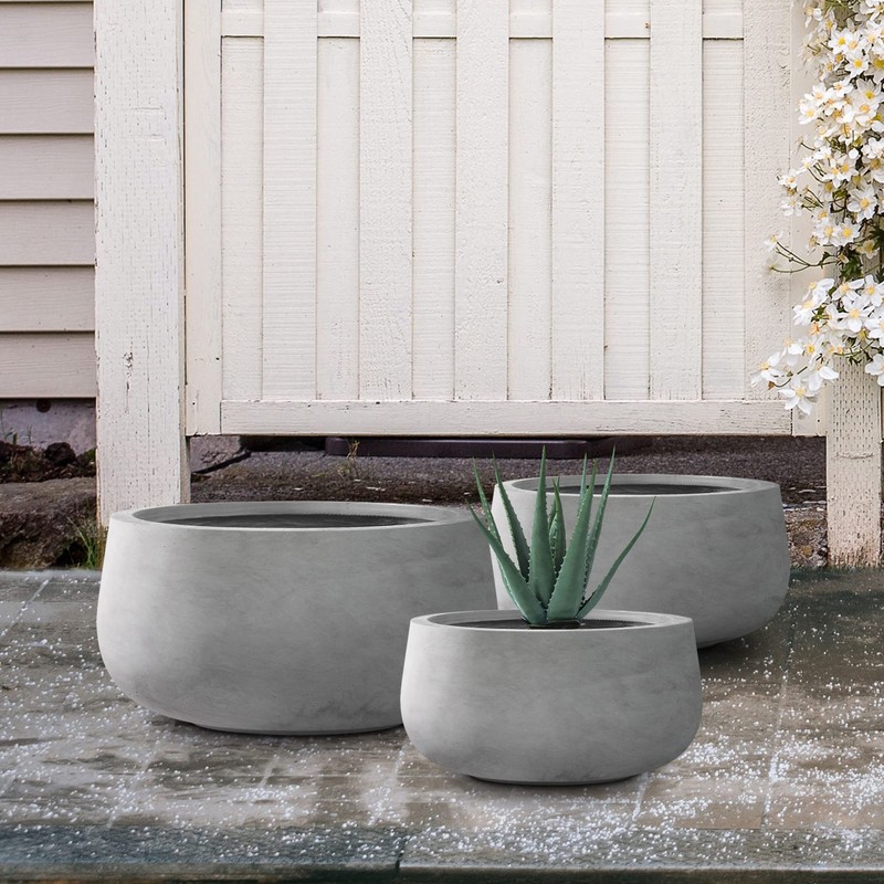 Kante 19.6",15.7",11.8" Dia Round Concrete Planters Set of 3, Outdoor