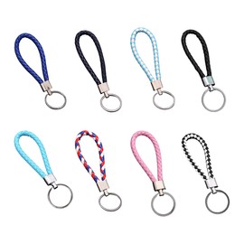 Pack of 8 leather key rings with stainless steel key ring, additional rings for small keys, ideal for cars, motorcycles, bicycles and house keys, suitable as a key ring for men and women