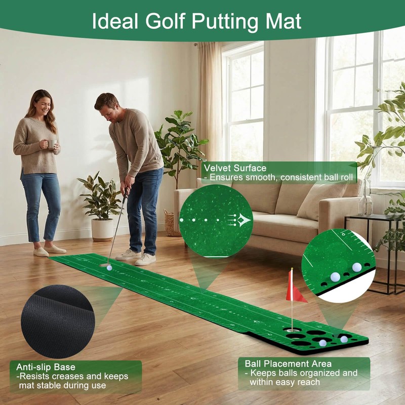 Chriiena Golf Putting Game Mat, Indoor Putting Green Set for