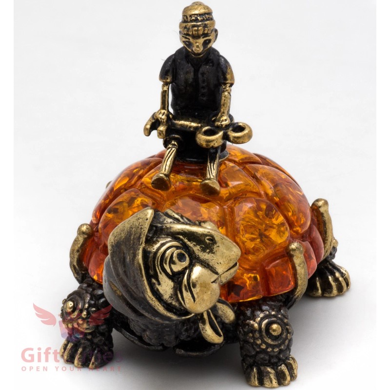 Brass Amber Figurine Turtle Tortilly & Buratino Pinocchio & golden