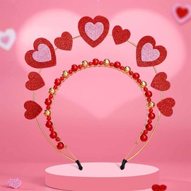 Obmyec Valentines Day Red Heart Headbands for Women Love Head Boppers Hairbands Sequin Heart Shaped Hair Accessories for Birthday Holiday Wedding (Red-1, one size)