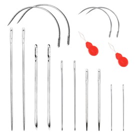 14 PCS Heavy Duty Hand Sewing Needles Kit, 10 Leather Hand Sewing Needle and 4 Curved Needle for Home Upholstery, Leather Needles for Hand Sewing, Carpet Canvas Repair, with 2Pcs Needle Threaders