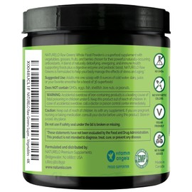 NATURELO NATURELO Raw Greens Superfood Powder - Unsweetened - Boost Energy, Detox, Enhance Health - Organic Spirulina - Wheat Grass - Whole Food Nutrition from Fruits & Vegetables - 480 Grams