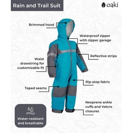 OAKI Rain and Trail Suits - The Ultimate Kids & Toddler Rain Suit for Boys & Girls - Perfect Muddy Buddy Rain Overalls Toddler Celestial Blue, 5T