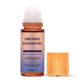 Organic Castor Oil Roll-On with Vitamin E, 100% Pure Cold-Pressed Body Serum, Nourishing & Moisturizing Oil for Skin Care,Eyebrows & Eyelashes, Hexane-Free, 1.7 Fl Oz (50mL)