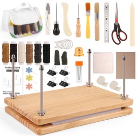 MAKEASY Book Binding Kits with Book Press (11.6x7.8in), DIY Bookbinding Kit with Waxed Thread, Needles, Bone Folder, Scissors & Bookbinding Supplies for Beginners & Professionals