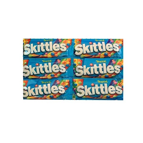 Skittles Tropical Flavored Candy | Skittles Tropical Fruit Flavor | Tropical Flavored Chewy Candy | 2.17 oz Bags | Pack of 6