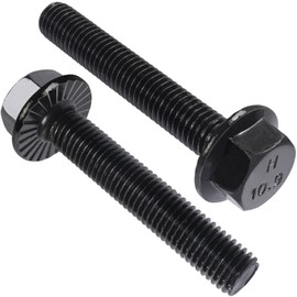 VGBUY M10-1.5 x 50mm Flanged Hex Head Bolts,Class 10.9 Black Zinc Plated,Fully Threaded,Black External Flange Hex Drive Screws,Pump,Fix Car,DIY Project(10Pcs)