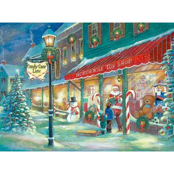 Bits and Pieces - 1000 Piece Glow in The Dark Puzzle for Adults - Candy Cane Lane, Christmas Candy, Holiday - by Artist Ruane Manning - 1000 pc Jigsaw