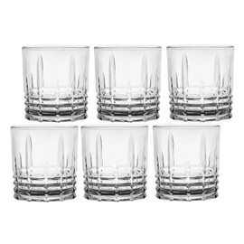 Lorren Home Trends Tall 11 Ounce Double Old Fashion Drinking Glass-Textured Cut Glass, Set of 6
