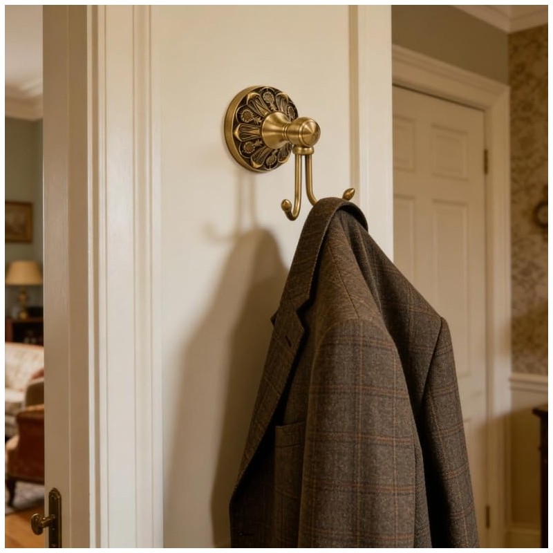 KWQKEM European Vintage Solid Brass Double Hook – Antique Bronze