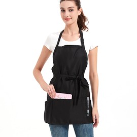 Yloxuf Aprons for Women with 3 Pockets, Cooking Apron with Waterproof Coating, Chef Apron Adjustable Neck Strap, 2-Pack, Black