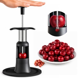 PIUGERU Cherry Pitter Tool, Large 33mm Seed Remover, Food-Grade Stainless Steel Core, Quick-Release Push Design, Kitchen Gadget for Cherries and Dates (Black)