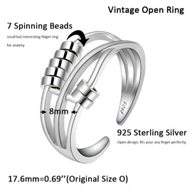 Shuxin Silver Anxiety Ring for Women, Adjustable Thumb Open Rings for Women, Solid Silver Vintage Spinner Rings for Anxiety Stress Relief, White Gold Plated Fidget Rings for Anxiety Women Men