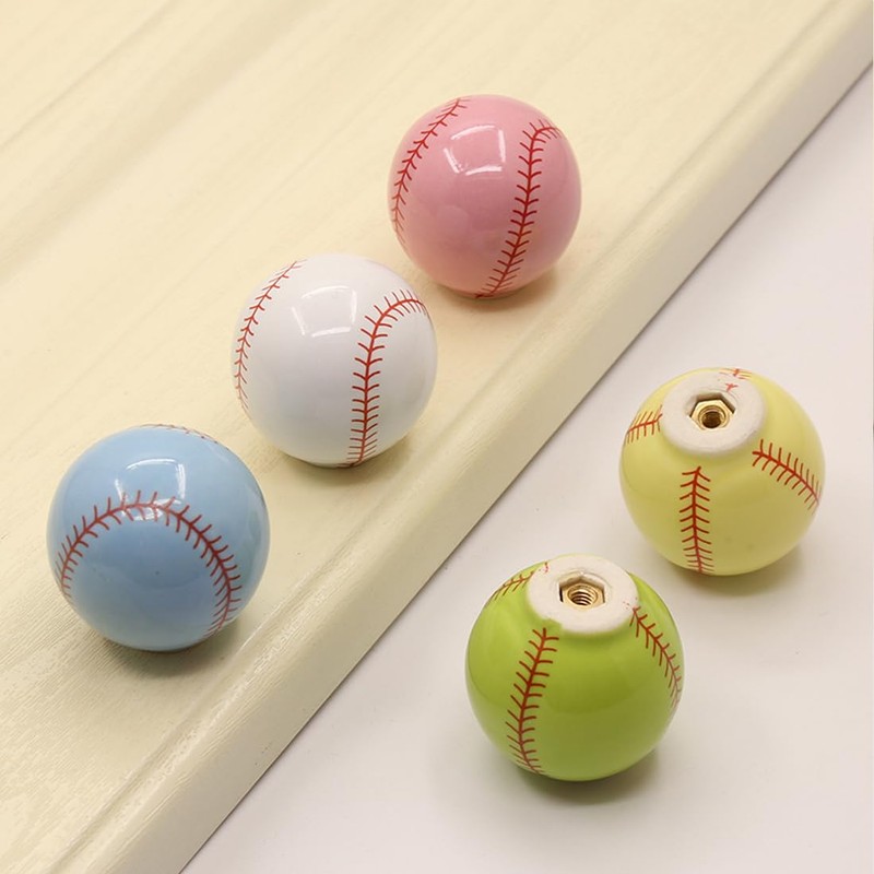 Tverghvad Ceramic Baseball Dresser Knobs, [6 Pack] Baseball Decor Drawer
