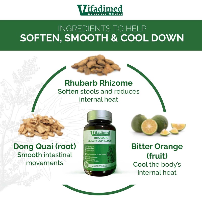 VIFADIMED Rhubarb - Herbal Support for Constipation Ease, Stool softeners,