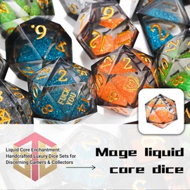 GU BEI TE DND Dice Set - Handcrafted Liquid Core Sharp Edge 7-Die Resin Dice with Colorful Quicksand Effect，for DND, RPG, MTG, Tabletop Games（BLBZE BEHR Soul）