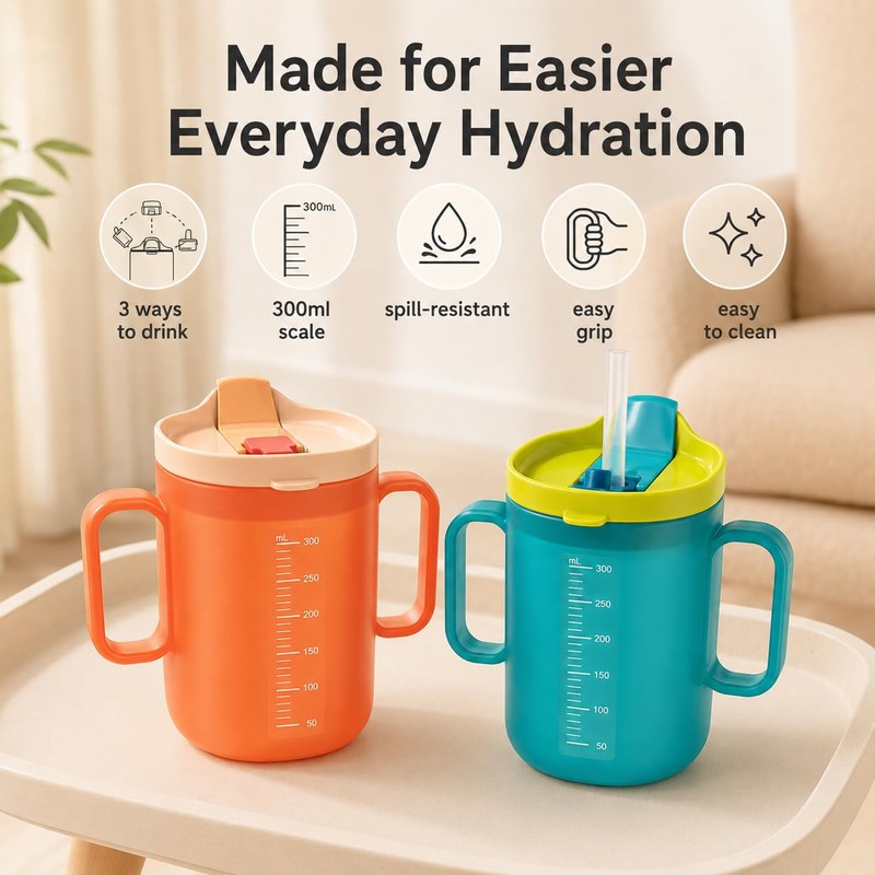 4 Pack Adult Sippy Cup with Handles and Straw Lid,