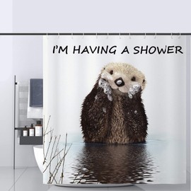 LOXASUM Bathroom Shower Curtain Animal Theme Funny Pattern Design Cute Otter Having a Shower Home Decor Decorative Bathroom Accessories