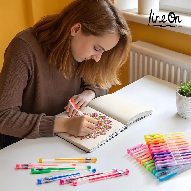 Lineon ジェルボールペン カラーペン 108色セット 水性 カラーボールペン ゲルインク 耐光 耐水 大人の塗り絵