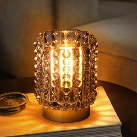 Battery Operated Lamp with Timer, Mini Crystal Table Lamp for Home Decor, Small Cordless Lamp for Areas No Outlets, Glass Battery Powered Lamp for Entryway, Bedroom, Bathroom, Shelf, Corner(Gray)