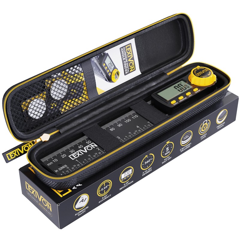 LEXIVON Aluminum Digital Angle Finder Gauge, 7-inch/180mm Multi-Purpose Protractor, Includes