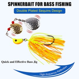 Spinnerbait Fishing Lures Kit 6pcs Spinning Fishing Lures Bass Fishing Buzzbait Multicolor Metal Spinner Baits Swim Jigs for Bass Pike Trout Salmon