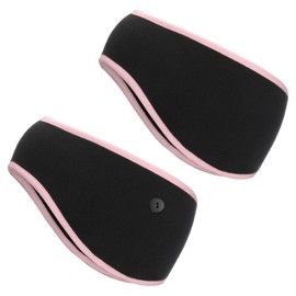 PATIKIL Ear Warmer Headband, 2 Pack Polar Fleece Ear Warmer Winter Stretchy Running Sweatband Outdoor Essential for Jogging Walking Skiing, Black with Pink