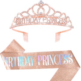 Bumlofa Crown Birthday Set: Crown Princess with Sash, Ideal for Crown Birthday Girls & Party Decoration