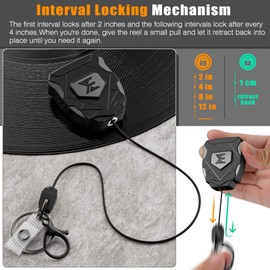 ELV Heavy Duty Retractable Keychain with Interval Locking, Belt Clip and Carabiner, ID Badge Key Reel, Retractable Badge Holder with 31” Dyneema Cord, Key Ring, Lobster Claw Clasp and Phone Tethers