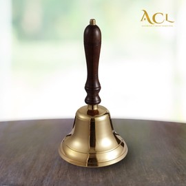 ACL Traditional Wooden Handle Brass Bell | Last Order Bell With Metal Clapper | Ideal for Hotel, Reception, Dinner, Library, Pub, School | Classic Chimes | 9 x 22 cm