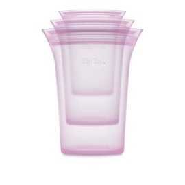 Zip Top Reusable 100% Silicone Food Storage Bags and Containers, Made in the USA - 3 Cup Set - Lavender