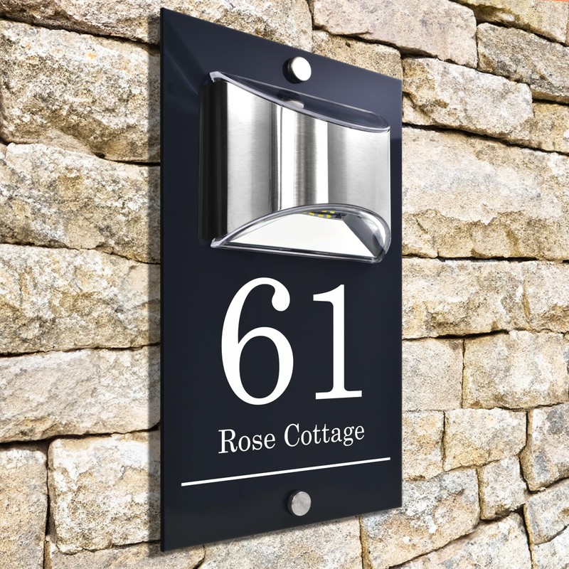 Custom Signs Solar Illuminated Modern Anthracite House Number Sign 24cm