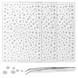 3/4/5/6MM Face Gems Pearls for Makeup Rhinestone Stickers for Crafts White Stick on Body Clear Crystal Tweezers Decals White Hair Nails Craft DIY Gems for Nails Makeup Decor 975PCS
