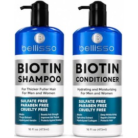 BELLISSO Juego de Champú y Acondicionador de Biotina para el Crecimiento del Cabello - Tratamiento Profundo Sin Sulfatos - Solución Efectiva para Cabe