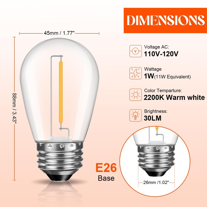 GvvooHome 36 Pack S14 LED Bulbs for Outdoor String Lights,