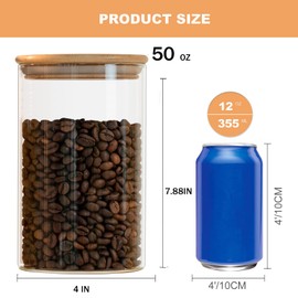 50oz Glass Food Storage Jars Set of 6,Glass Storage Containers Clear Glass Food Canister with Bamboo Lid Airtight For Serving Tea, Coffee, Flour, Sugar, Candy, Cookie, Spice and More (Round)