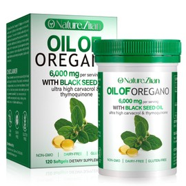 O NATURE ZIRAN Cápsulas Blandas De Aceite De Orégano - 6000 Mg De Aceite De Orégano Con Aceite De Semilla Negra 2 En 1, Extracto De Aceite De Orégano 