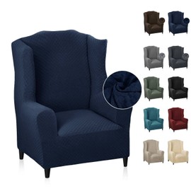 MAXIJIN Wingback Chair Covers 1-Piece Stretch Wing Chair Covers Soft Thick Wingback Armchair Slipcover Non-Slip High Back Chair Furniture Protector Washable (Wing Chair, Navy Blue)