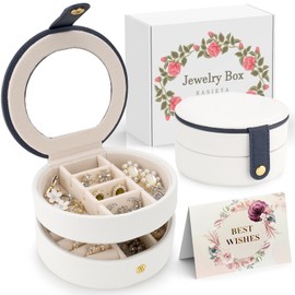 RASIEYA Travel Jewelry Case Organizer, Stylish Small Travel Jewelry Box for Women Girls, Travel Essential Accessories, Ideal Gift for Christmas Birthday Anniversary Graduation Wedding (White)