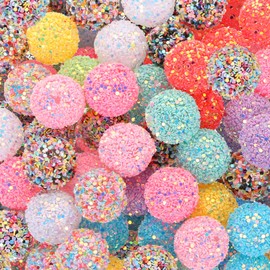 BROVITI 50Pcs 16mm Glitter Sequin Beads Colorful Shiny Round Beads Acrylic Beads for DIY Art Crafts Jewelry Making Bracelet Earring Necklace Decoration, XH-478