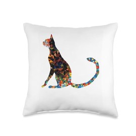 Mosaic Stretching Kitten Body Exercise Yoga Funny Cat Throw Pillow