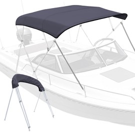 4 Bow Bimini Top Replacement Cover with Storage Boot, 600D Marine Grade Sun Shade Boat Canopy, Easy Install Zipper Sleeves Boat Awning, Without Frame, Black (8‘L 79''-84''W)