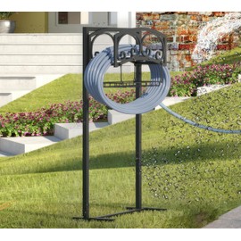 CALIDOLA Freestanding Garden Hose Holder - Heavy Duty Metal Stand for 150ft Hose - Outdoor Organizer and Storage Rack