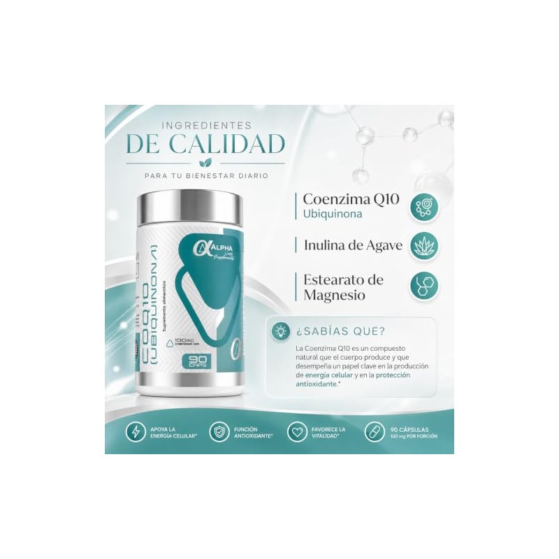 Coq10 Ubiquinona, 100 Mg Coenzima Q10, Suplemento Alimenticio, 90 C?psulas