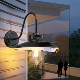 CRIRY - Luz solar de granero con 3 modos de iluminación y sensor de movimiento, luz solar de pared de cuello de cisne al aire última intervensión IP65, luces solares impermeables para porche,