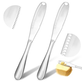 TIESOME 2 Pcs Butter Knife with Holes, 3 in 1 Stainless Steel Spreader Knife Cold Butter Curler knife for Cheese Peanut